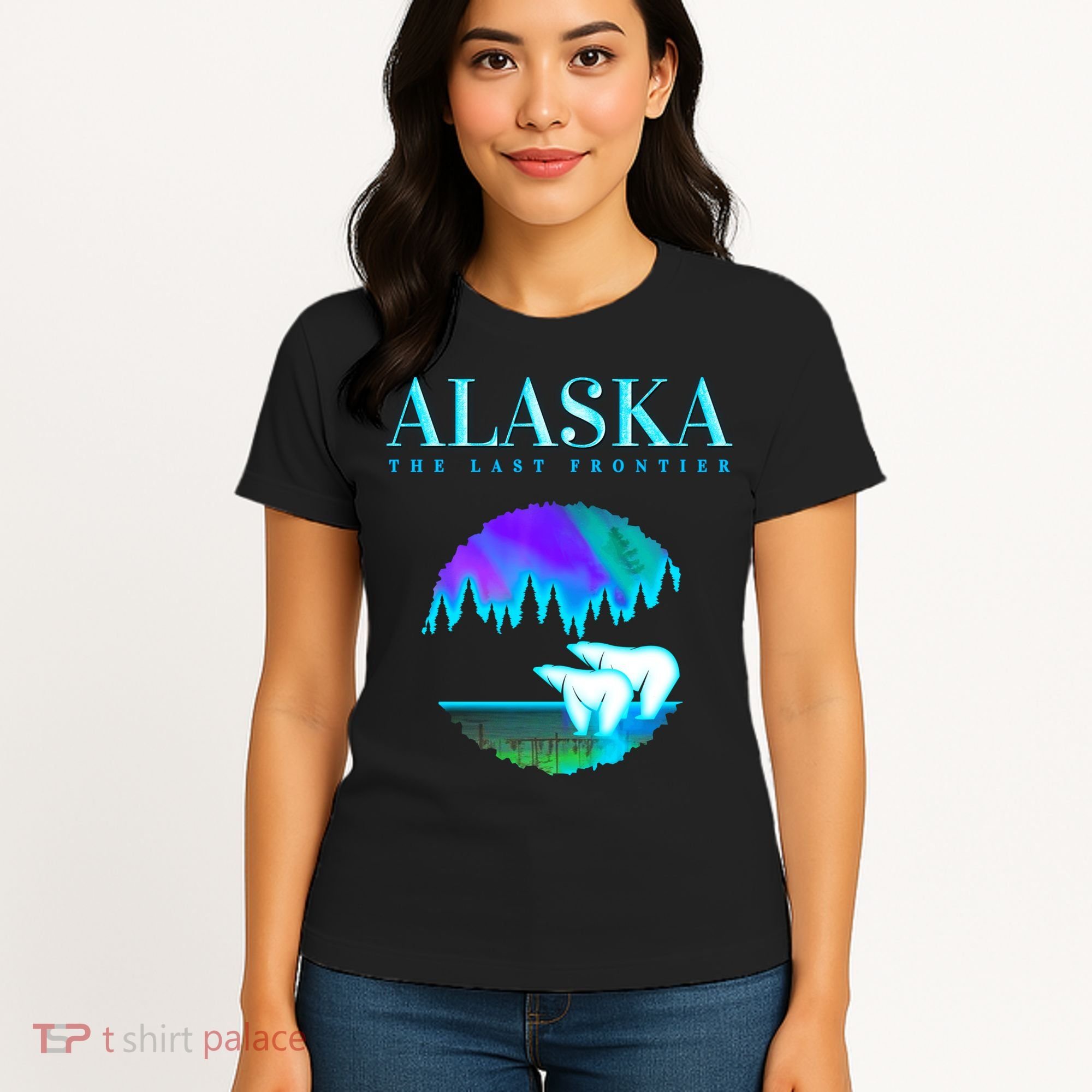 Cool Alaska Pair of Polar Bear with Aurora Snow Scene Women's T-Shirt