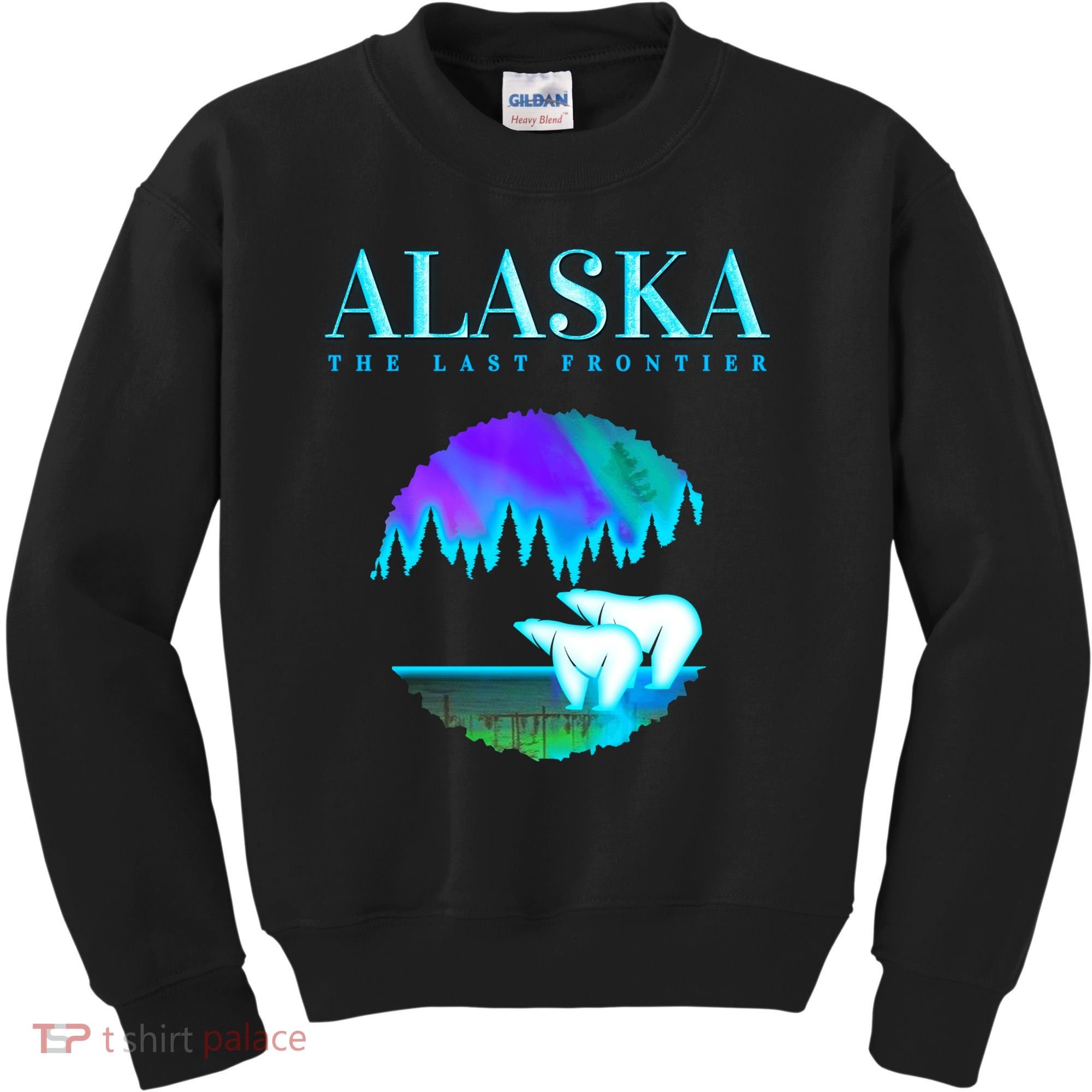 Cool Alaska Pair of Polar Bear with Aurora Snow Scene Kids Sweatshirt
