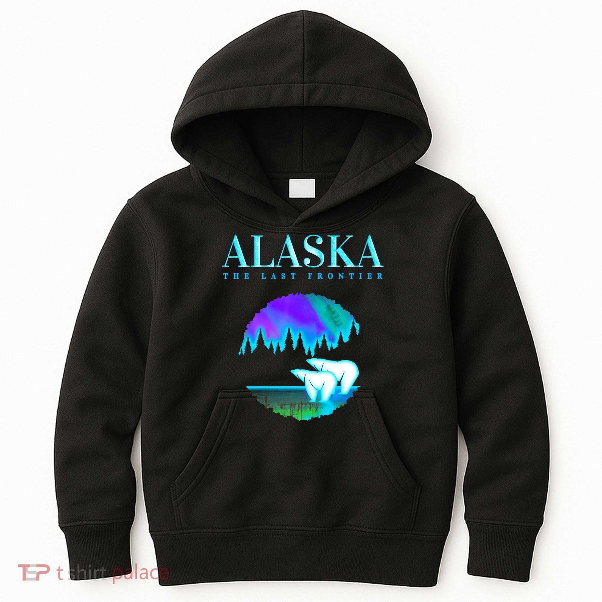 Cool Alaska Pair of Polar Bear with Aurora Snow Scene Kids Hoodie