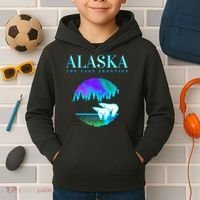 Cool Alaska Pair of Polar Bear with Aurora Snow Scene Kids Hoodie thumb 2