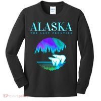 Cool Alaska Pair of Polar Bear with Aurora Snow Scene Kids Long Sleeve Shirt thumb 0