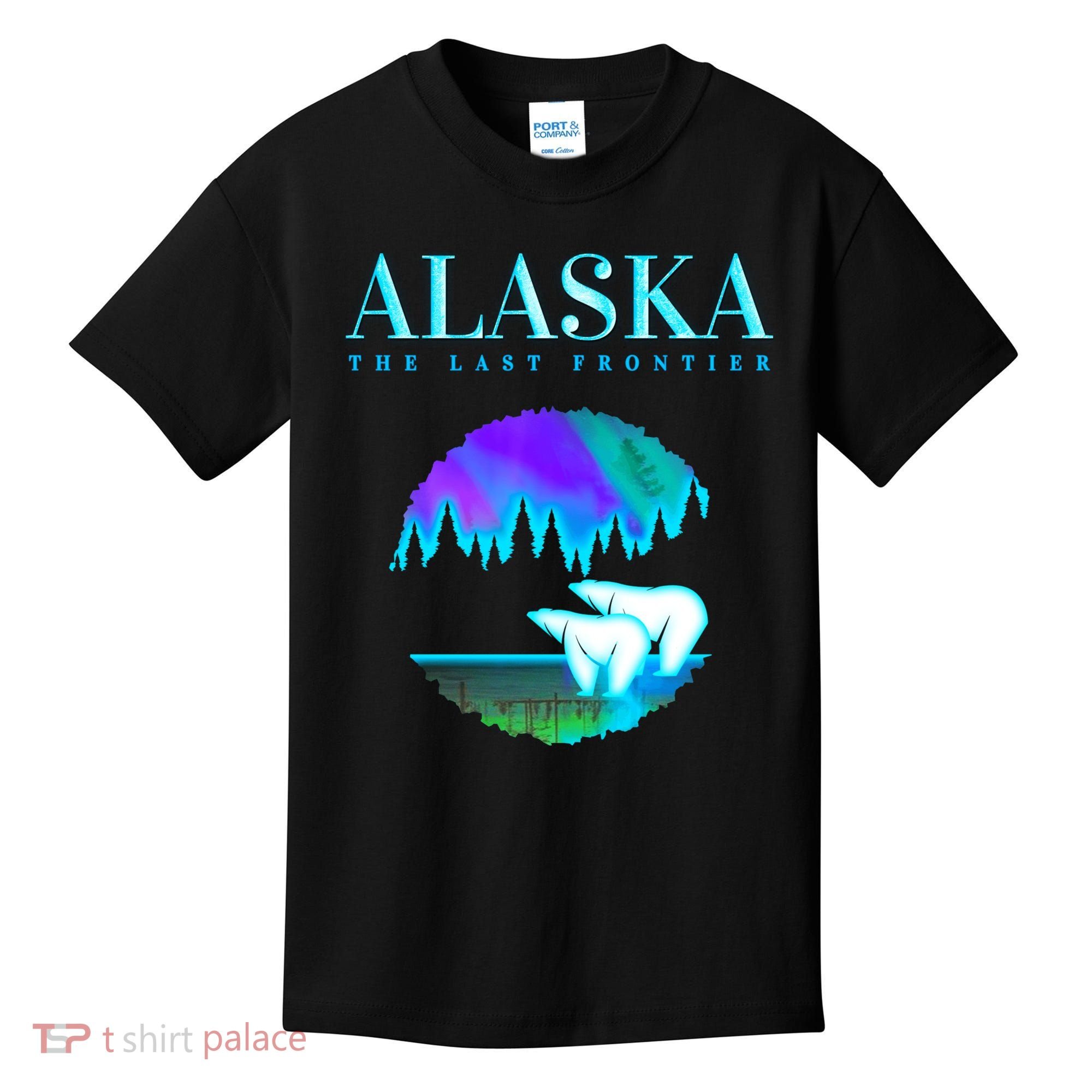 Cool Alaska Pair of Polar Bear with Aurora Snow Scene Kids T-Shirt
