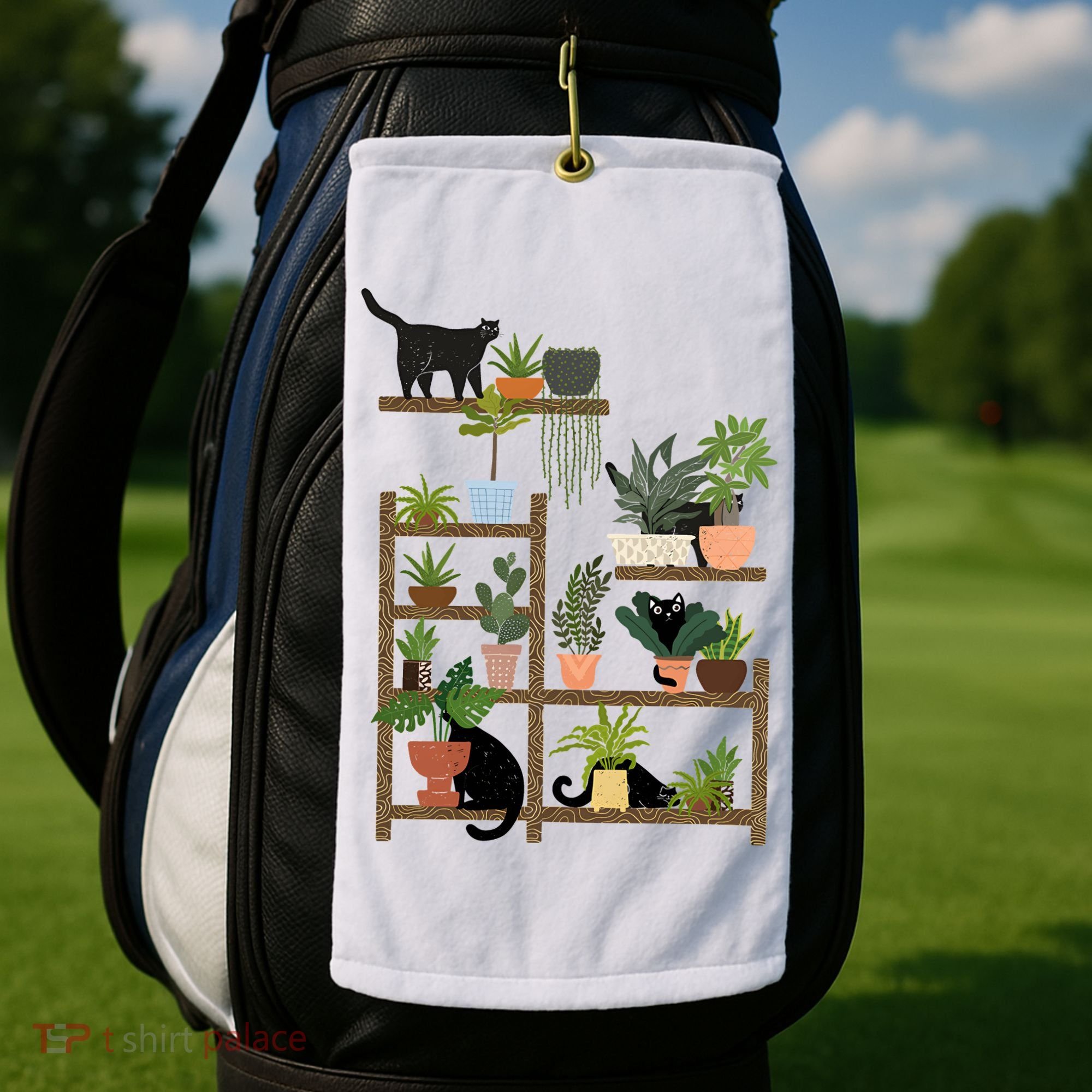 Cats And Plants Golf Towel