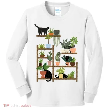 Cats And Plants Kids Long Sleeve Shirt