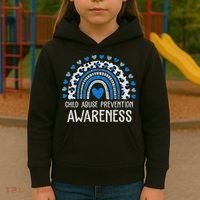 Child Abuse Prevention Rainbow Leopard Child Abuse Awareness Kids Hoodie thumb 3