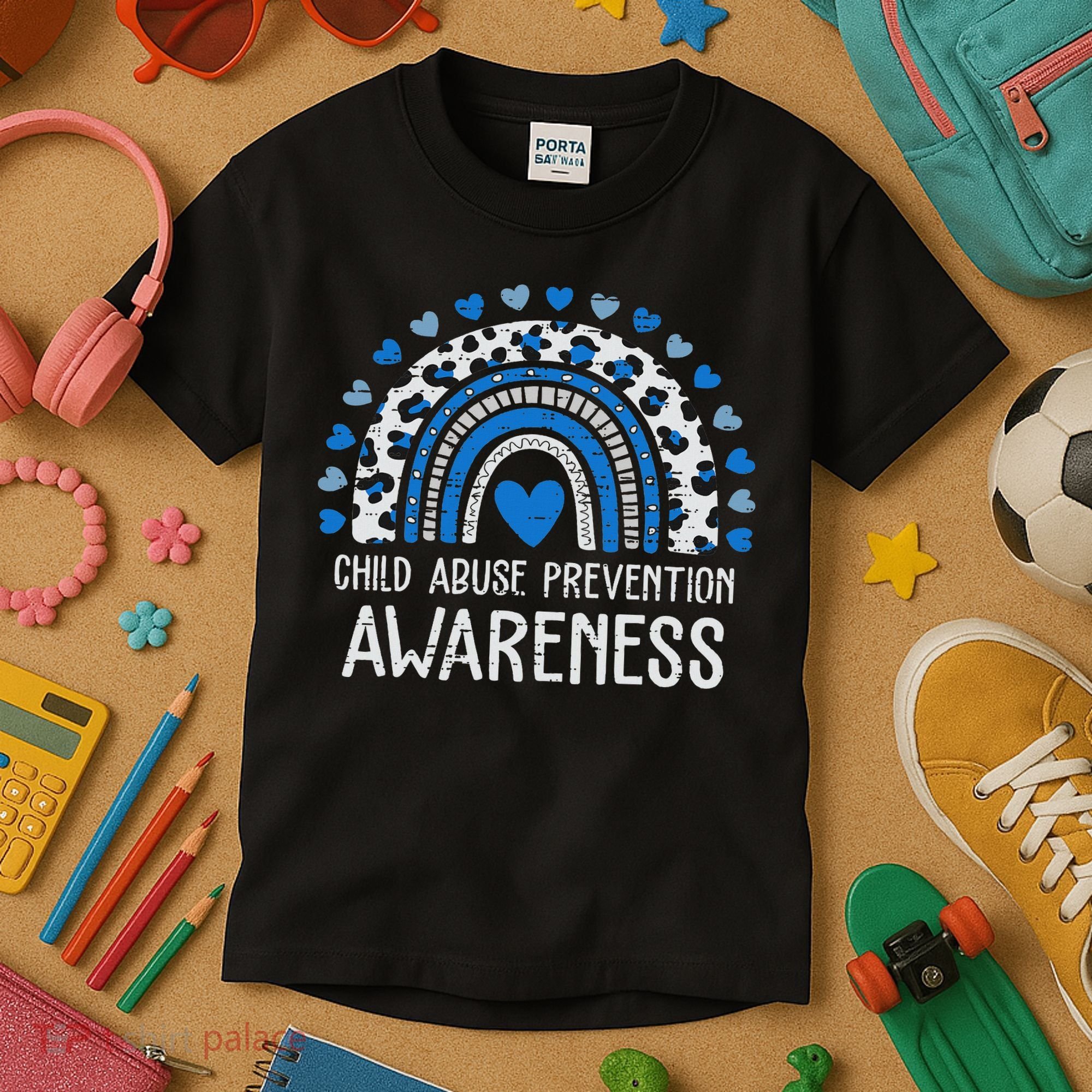 Child Abuse Prevention Rainbow Leopard Child Abuse Awareness Kids T-Shirt
