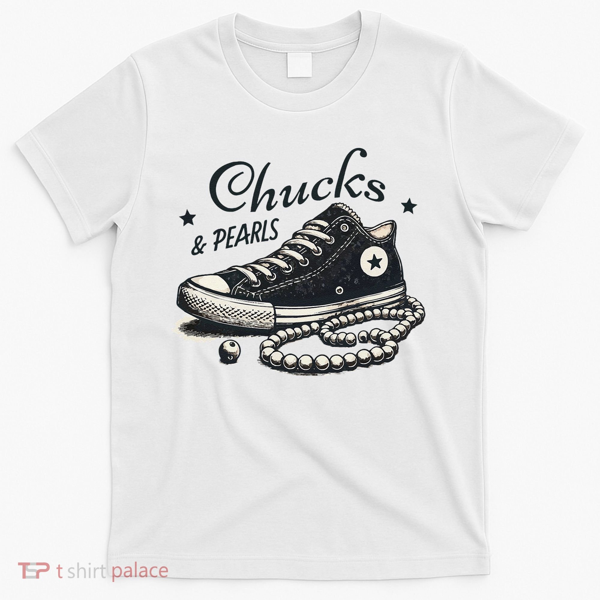 Chucks And Pearls IM With Her Kamala 2024 Retro Vintage T-Shirt