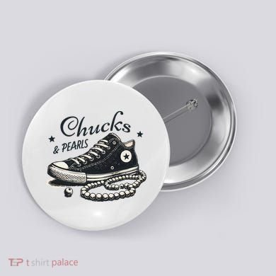 Chucks And Pearls IM With Her Kamala 2024 Retro Vintage Button