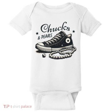 Chucks And Pearls IM With Her Kamala 2024 Retro Vintage Baby Bodysuit
