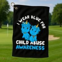Child Abuse Prevention Month Blue Ribbon Awareness Support Cute Gift Golf Towel thumb 1