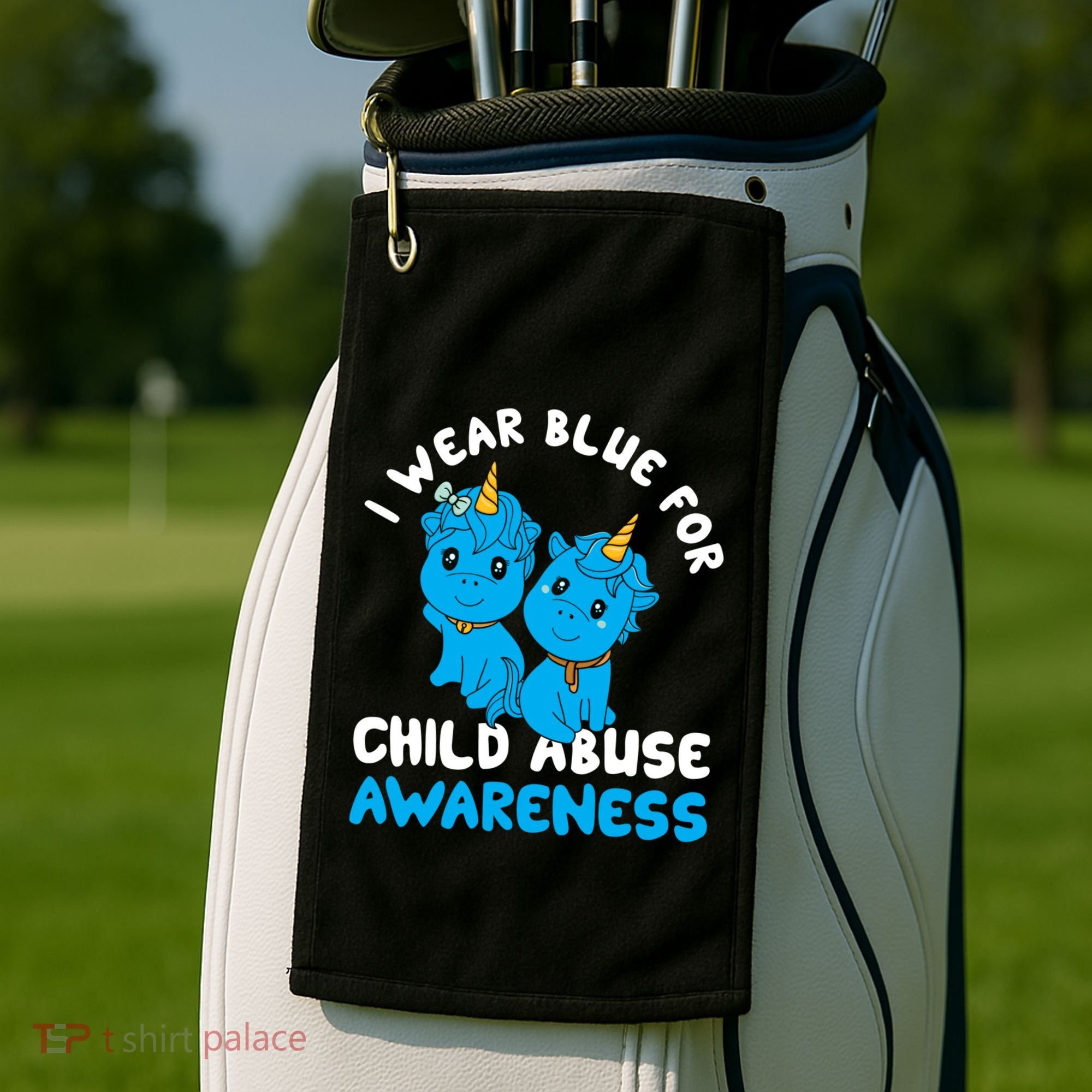 Child Abuse Prevention Month Blue Ribbon Awareness Support Cute Gift Golf Towel