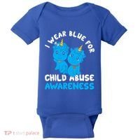 Child Abuse Prevention Month Blue Ribbon Awareness Support Cute Gift Baby Bodysuit thumb 0