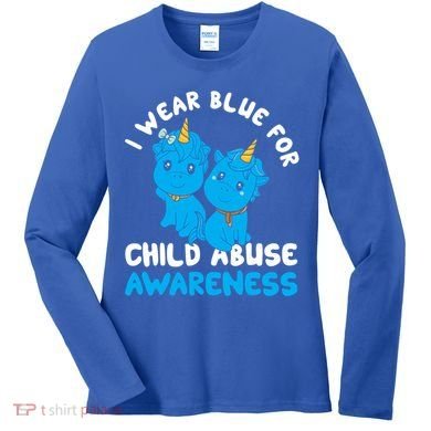 Child Abuse Prevention Month Blue Ribbon Awareness Support Cute Gift Women's Long Sleeve Shirt