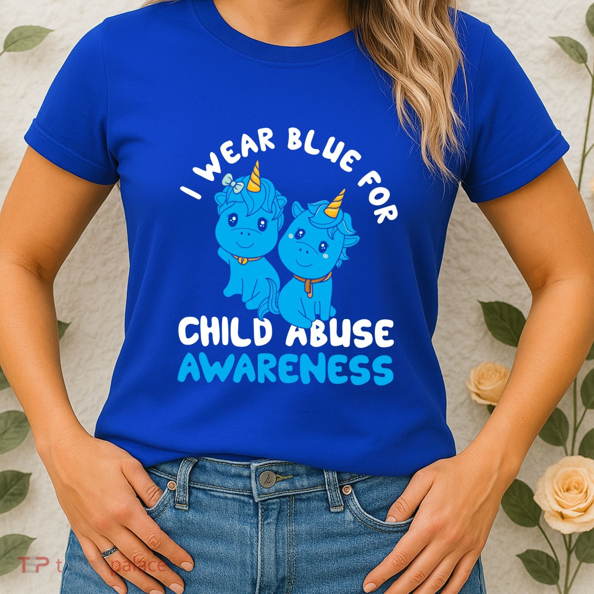 Child Abuse Prevention Month Blue Ribbon Awareness Support Cute Gift Women's T-Shirt