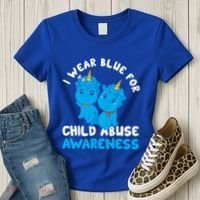 Child Abuse Prevention Month Blue Ribbon Awareness Support Cute Gift Women's T-Shirt thumb 3