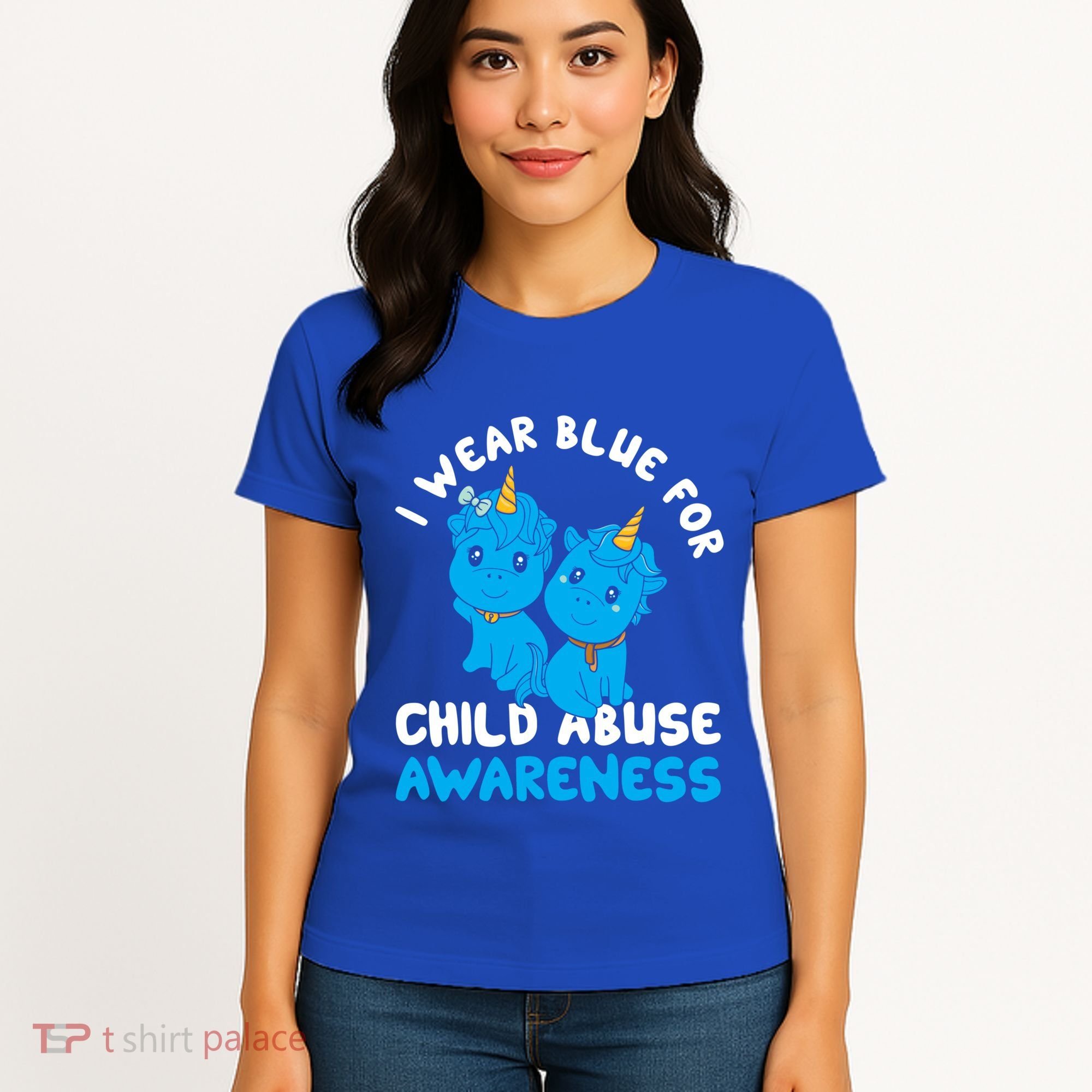 Child Abuse Prevention Month Blue Ribbon Awareness Support Cute Gift Women's T-Shirt