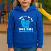 Child Abuse Prevention Month Blue Ribbon Awareness Support Cute Gift Kids Hoodie thumb 3
