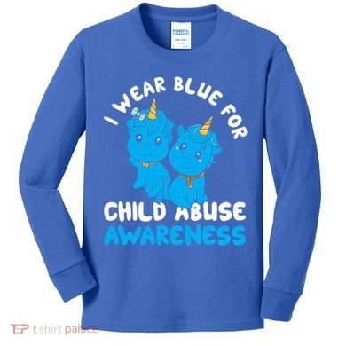 Child Abuse Prevention Month Blue Ribbon Awareness Support Cute Gift Kids Long Sleeve Shirt