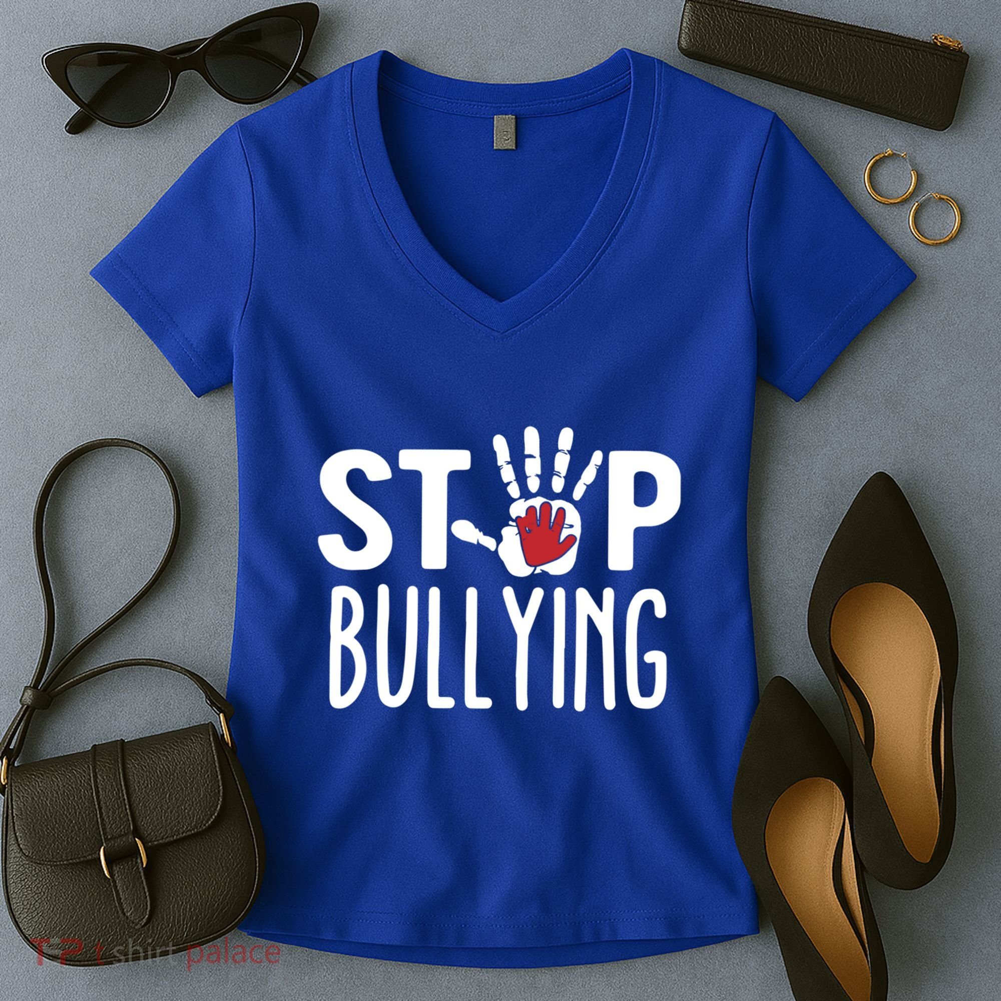 Child Abuse Prevention Month Stop Bullying Gift Women's V-Neck T-Shirt