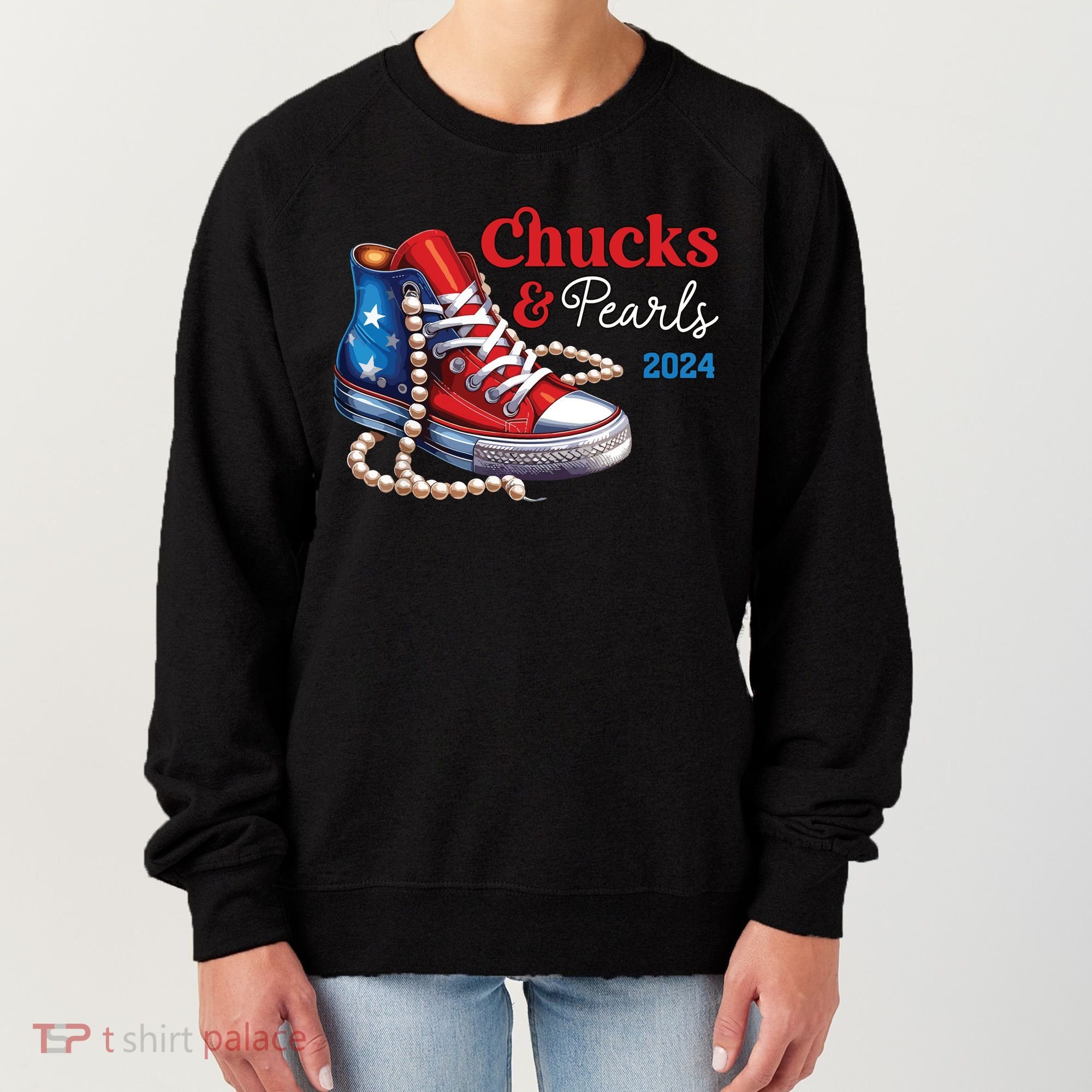 Chucks And Pearls 2024 Im With Her Kamala Women's Sweatshirt