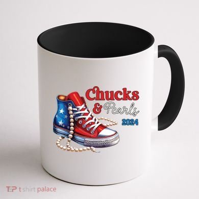Chucks And Pearls 2024 Im With Her Kamala Coffee Mug back