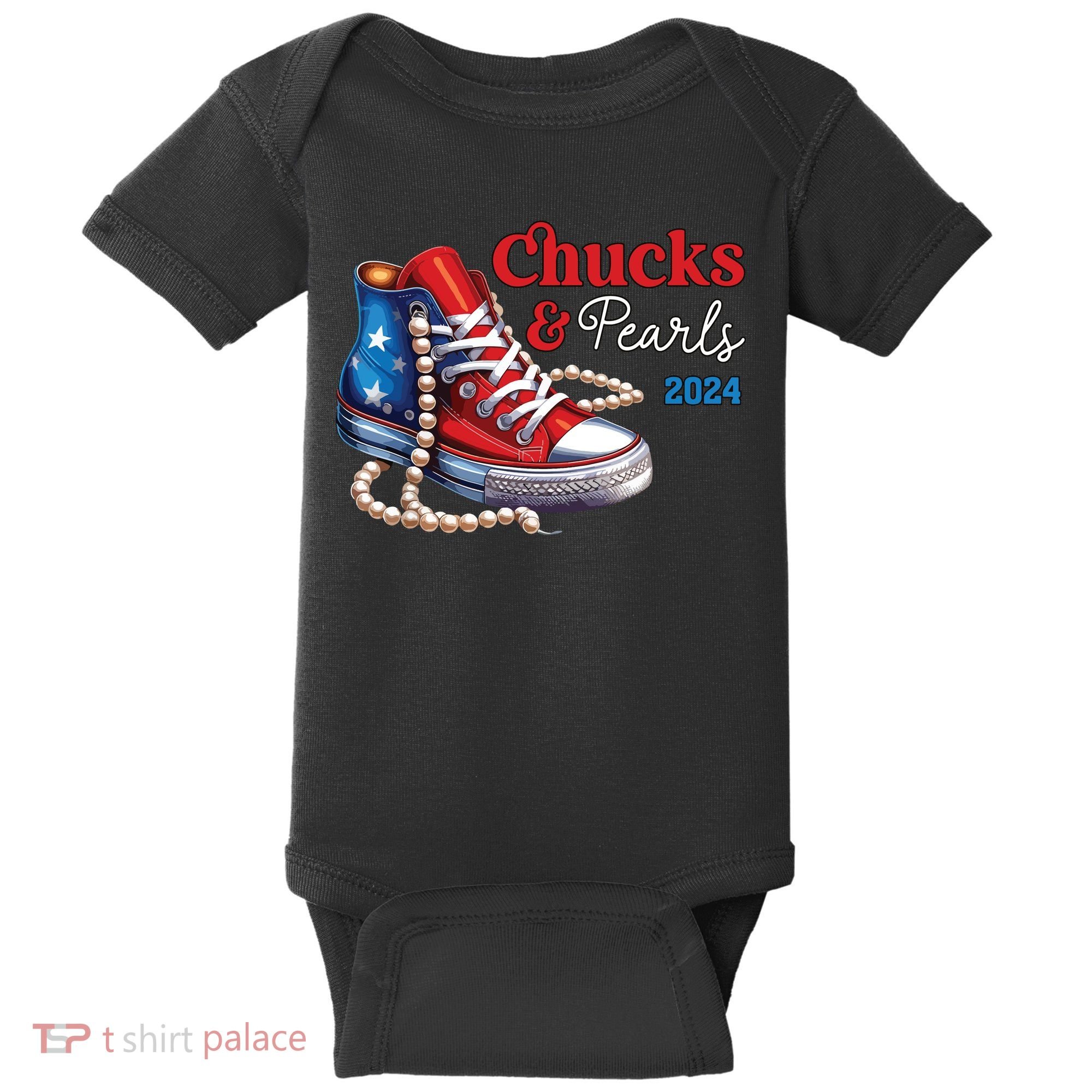 Chucks And Pearls 2024 Im With Her Kamala Baby Bodysuit