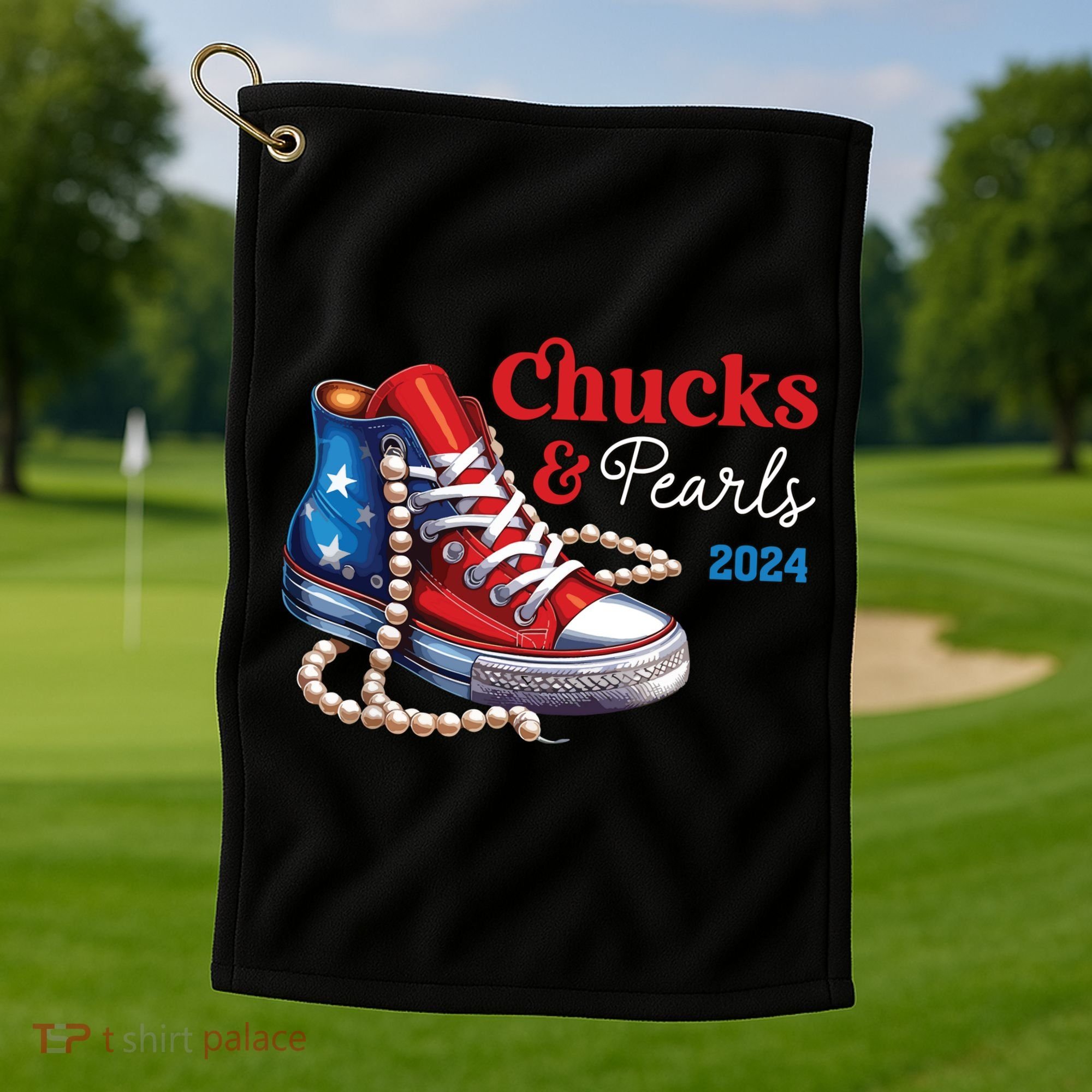 Chucks And Pearls 2024 Im With Her Kamala Golf Towel