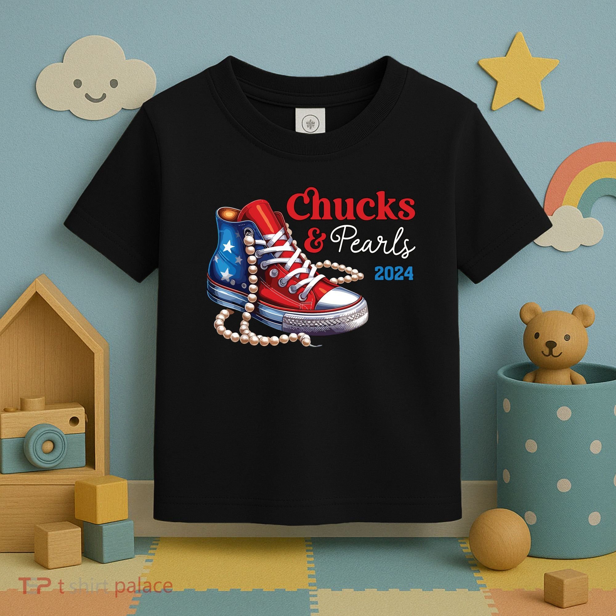 Chucks And Pearls 2024 Im With Her Kamala Toddler T-Shirt