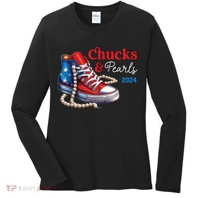 Chucks And Pearls 2024 Im With Her Kamala Women's Long Sleeve Shirt