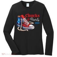 Chucks And Pearls 2024 Im With Her Kamala Women's Long Sleeve Shirt thumb 0