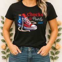 Chucks And Pearls 2024 Im With Her Kamala Women's T-Shirt thumb 2