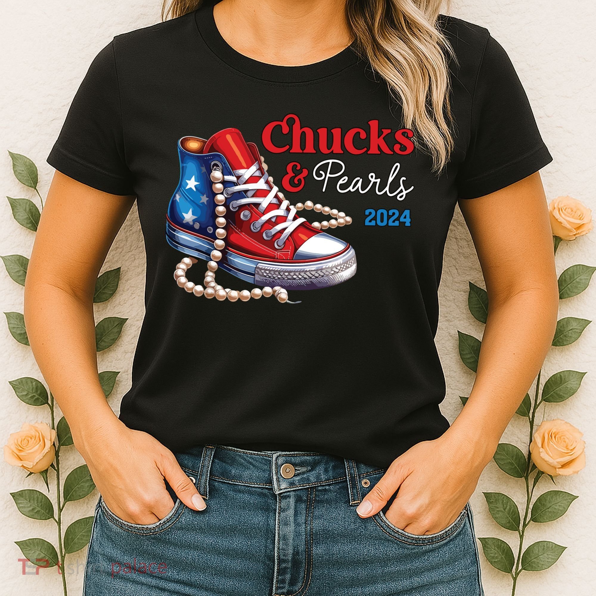 Chucks And Pearls 2024 Im With Her Kamala Women's T-Shirt