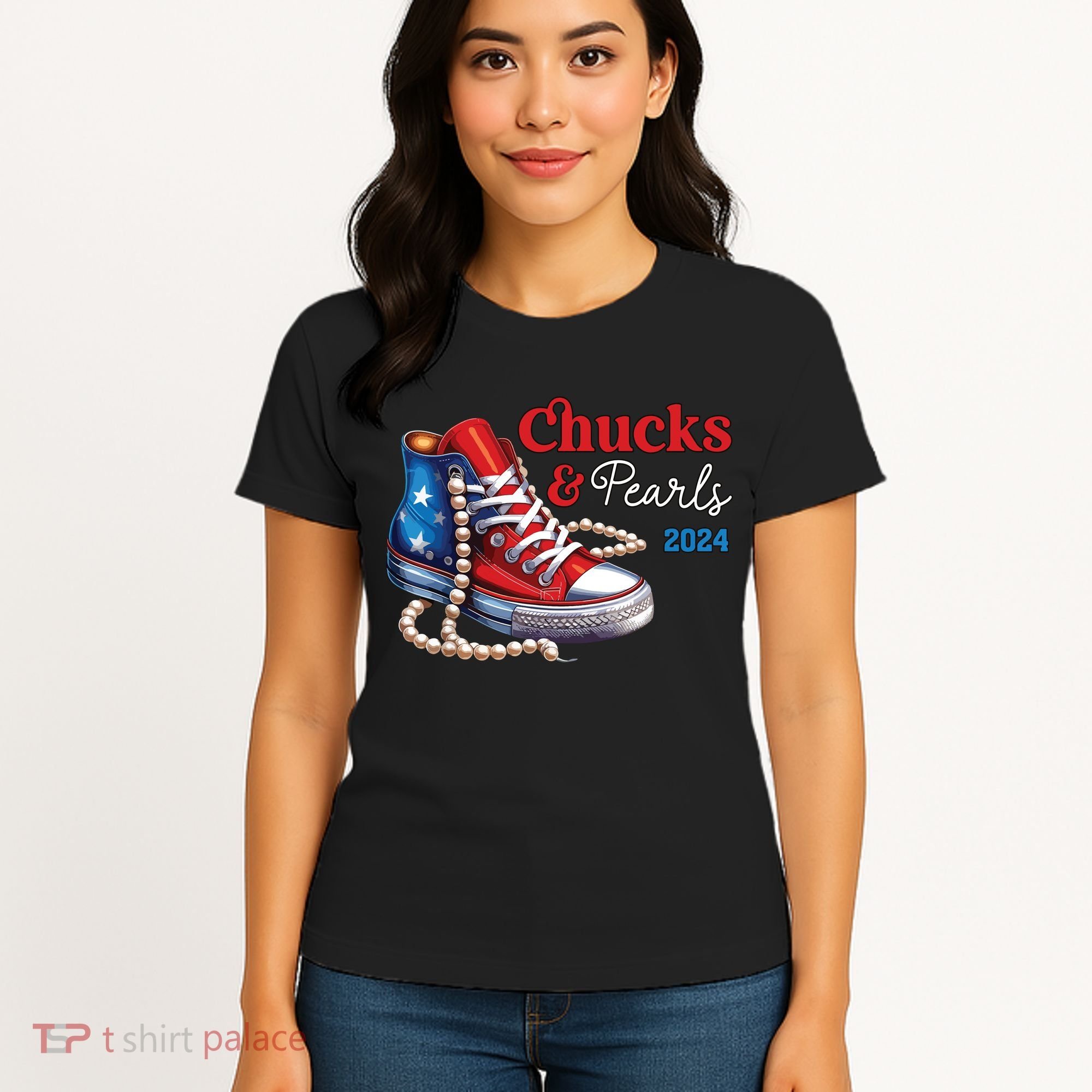 Chucks And Pearls 2024 Im With Her Kamala Women's T-Shirt