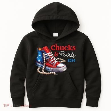 Chucks And Pearls 2024 Im With Her Kamala Kids Hoodie
