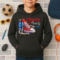 Chucks And Pearls 2024 Im With Her Kamala Kids Hoodie thumb 2