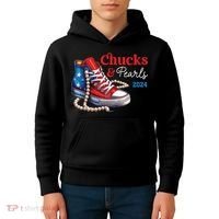 Chucks And Pearls 2024 Im With Her Kamala Kids Hoodie thumb 4