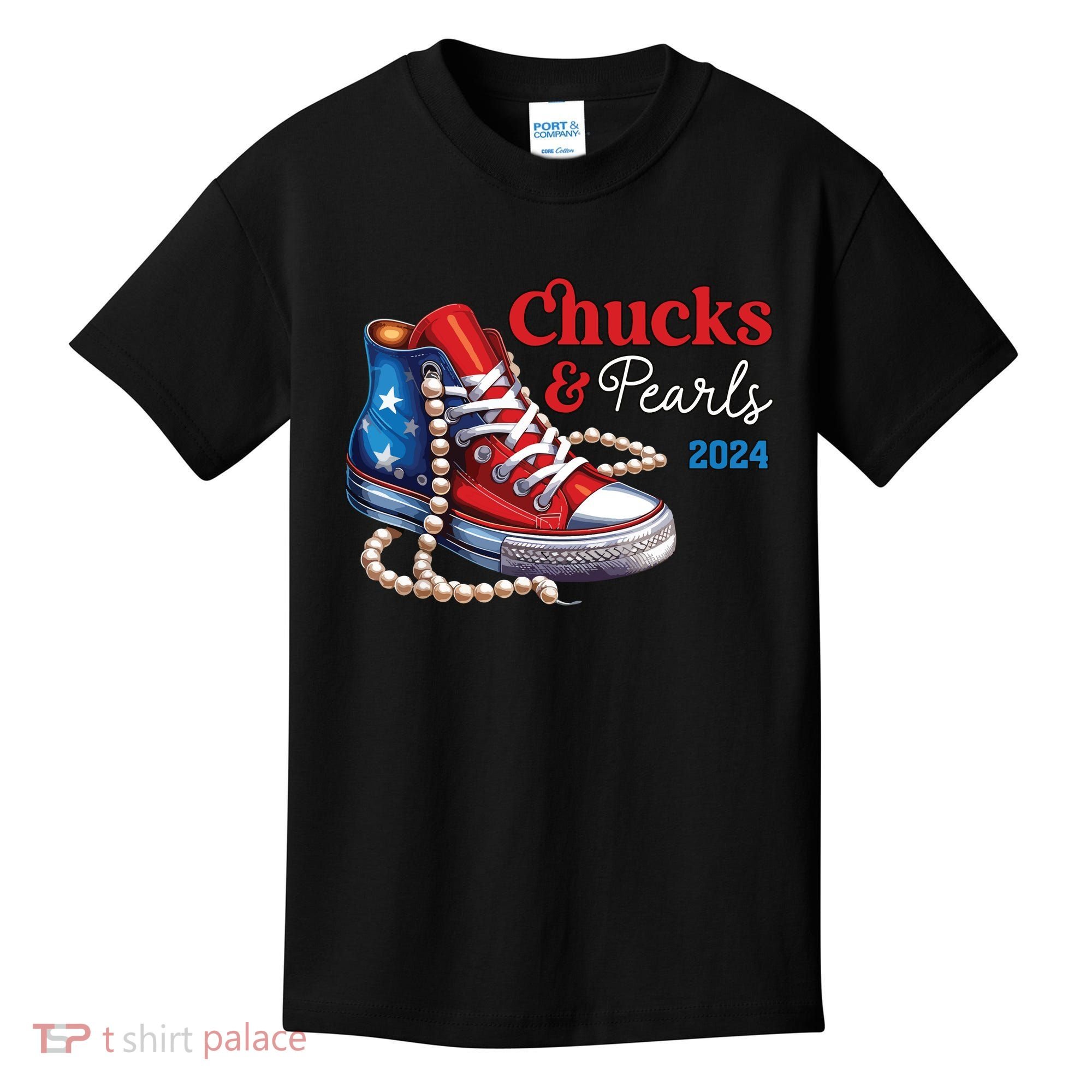 Chucks And Pearls 2024 Im With Her Kamala Kids T-Shirt