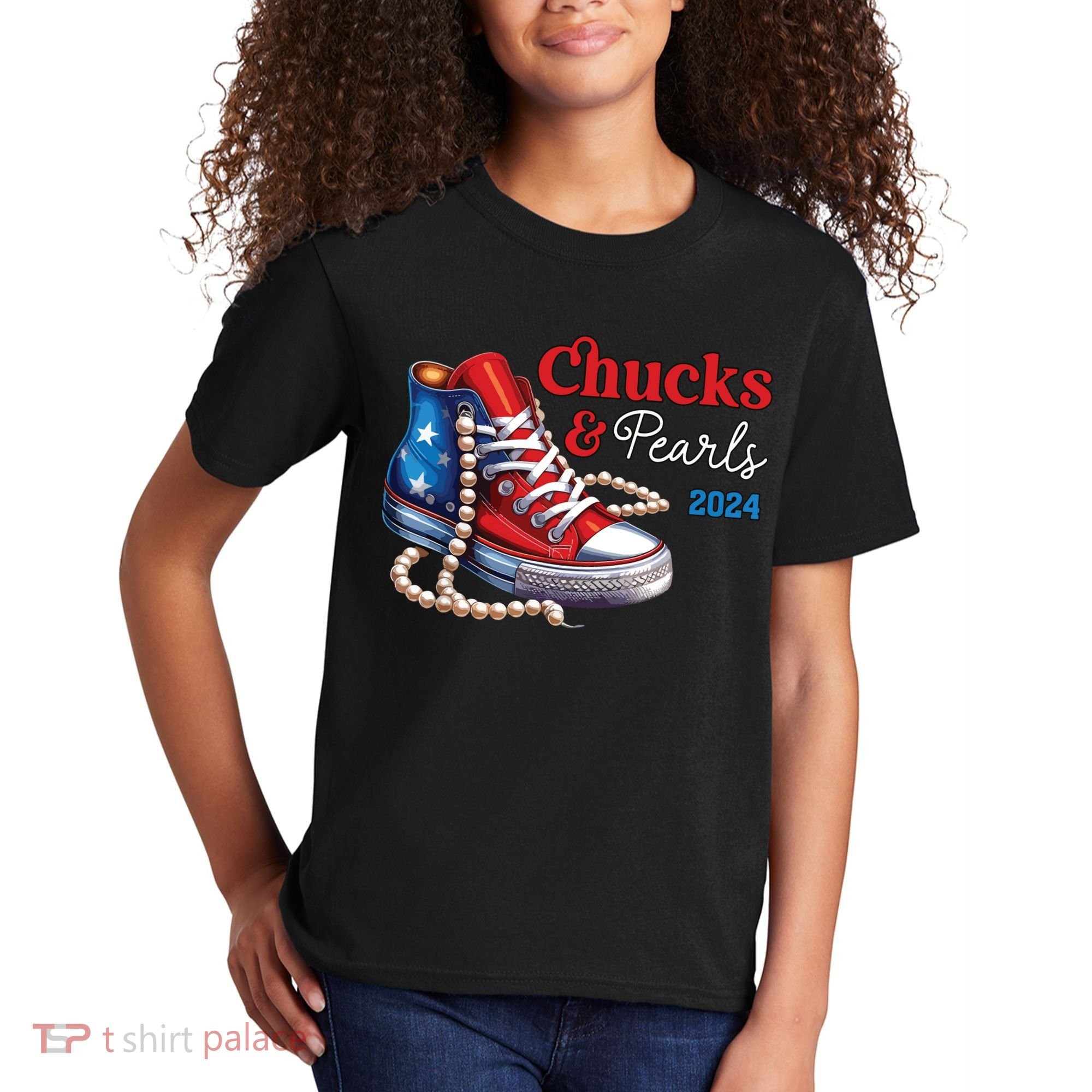 Chucks And Pearls 2024 Im With Her Kamala Kids T-Shirt