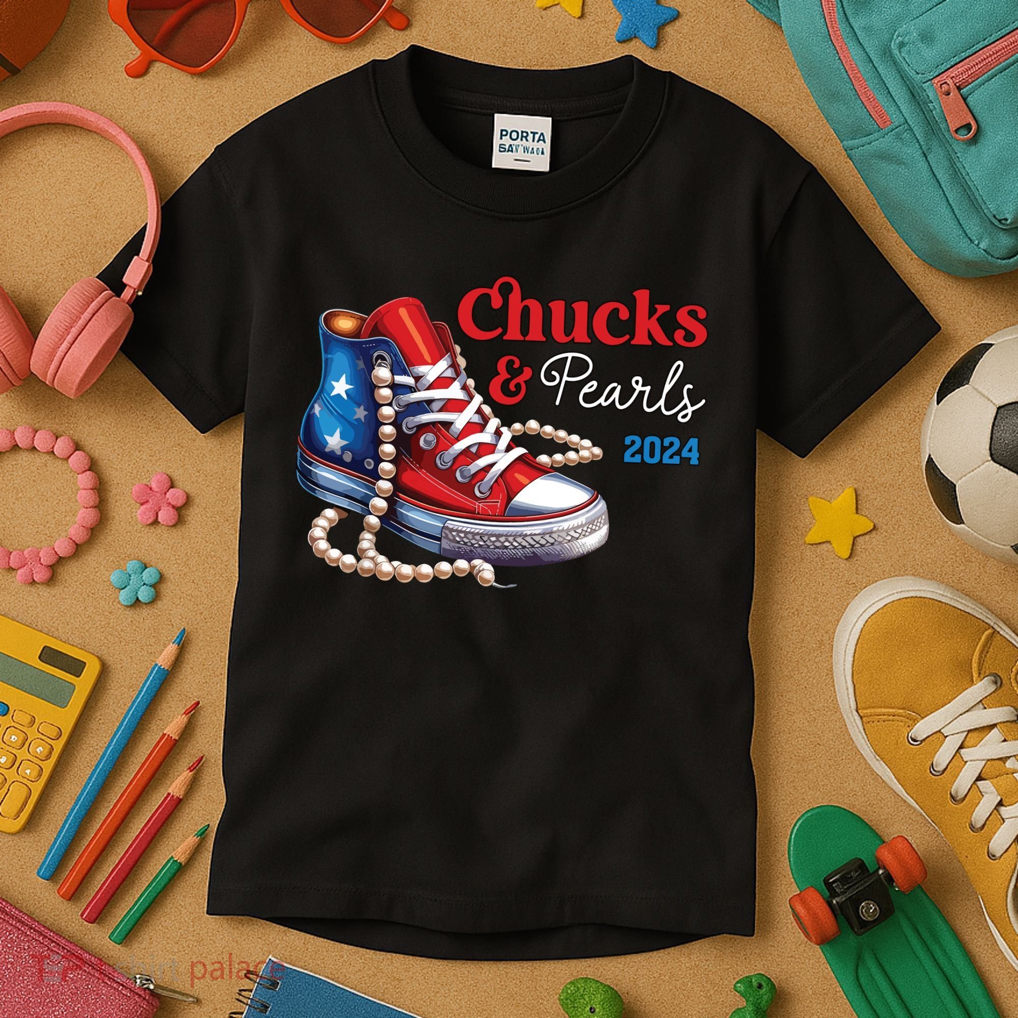 Chucks And Pearls 2024 Im With Her Kamala Kids T-Shirt