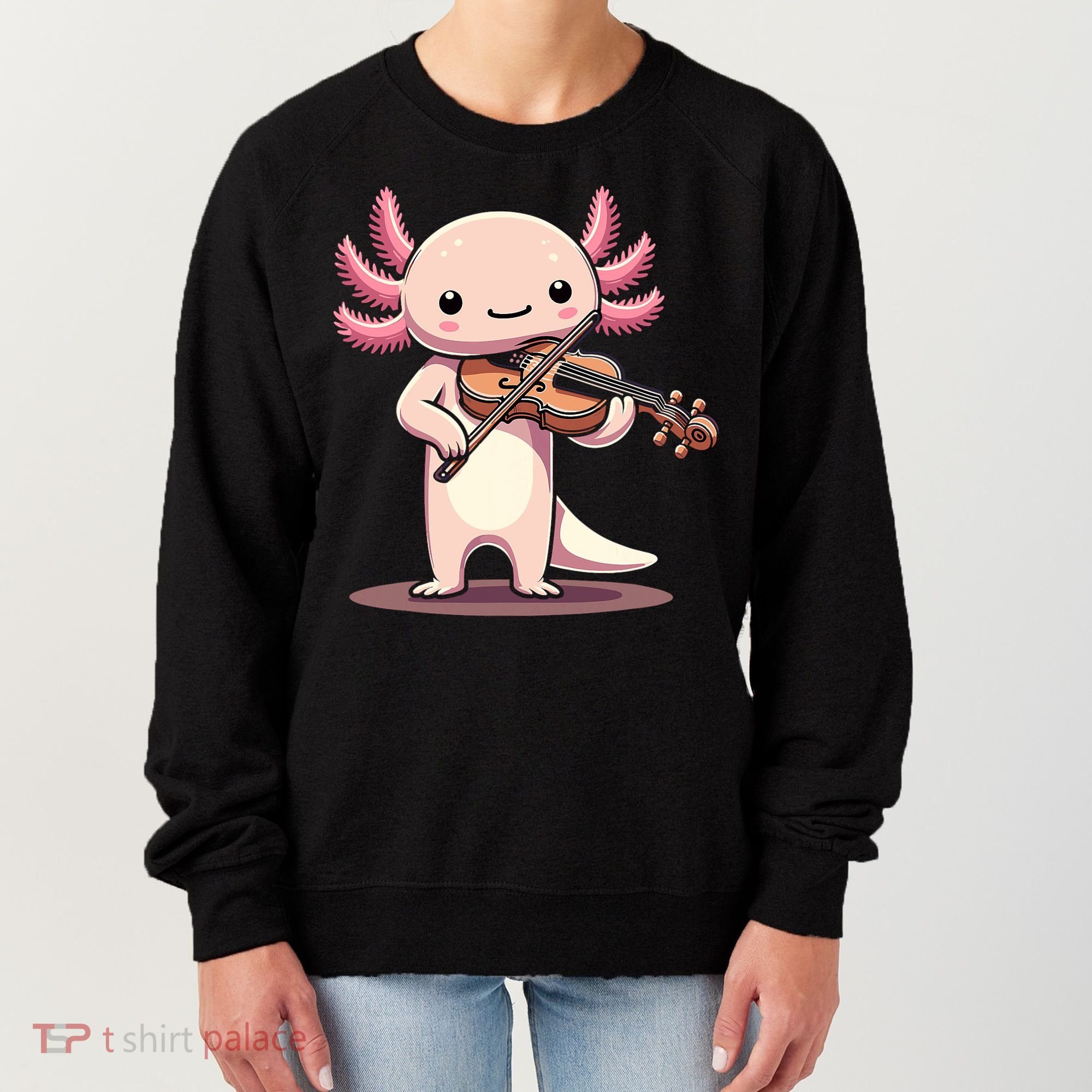 Cute Axolotl Playing Violin For Violinist Musical Orchestra Women's Sweatshirt