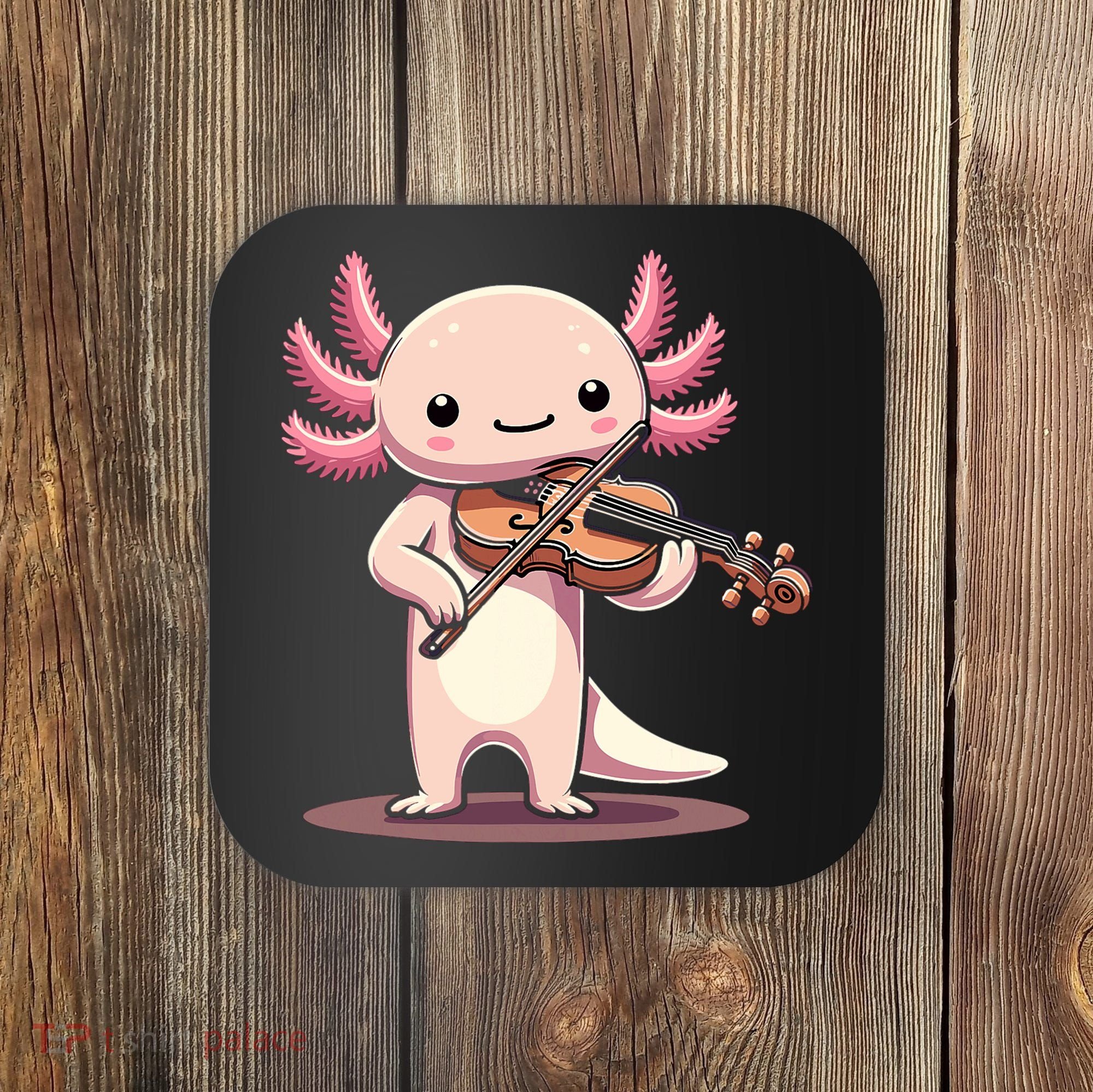 Cute Axolotl Playing Violin For Violinist Musical Orchestra Coaster