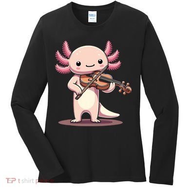 Cute Axolotl Playing Violin For Violinist Musical Orchestra Women's Long Sleeve Shirt
