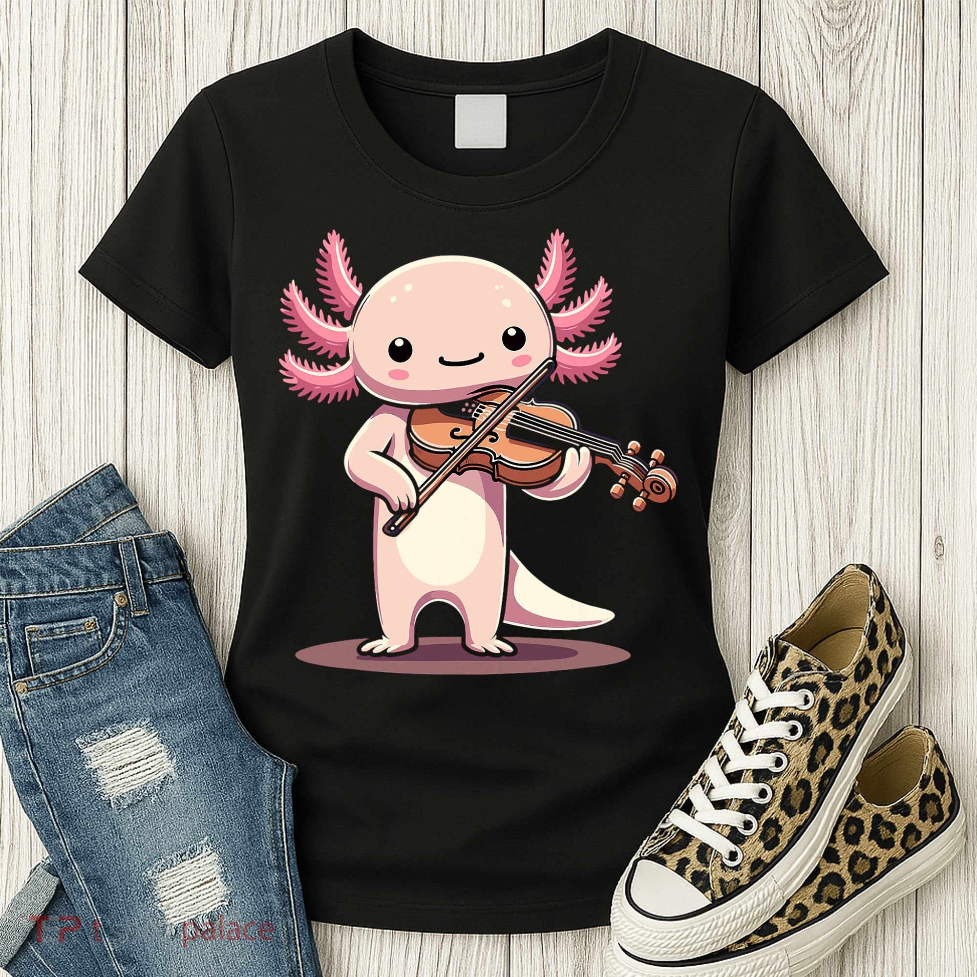 Cute Axolotl Playing Violin For Violinist Musical Orchestra Women's T-Shirt