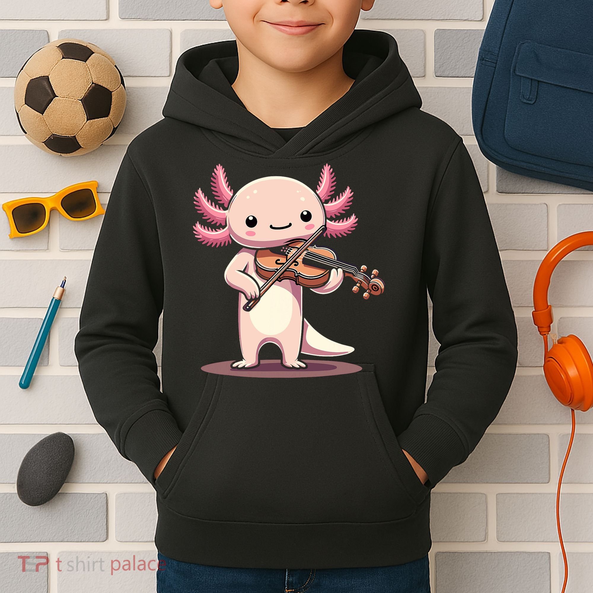 Cute Axolotl Playing Violin For Violinist Musical Orchestra Kids Hoodie