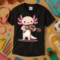 Cute Axolotl Playing Violin For Violinist Musical Orchestra Kids T-Shirt thumb 3