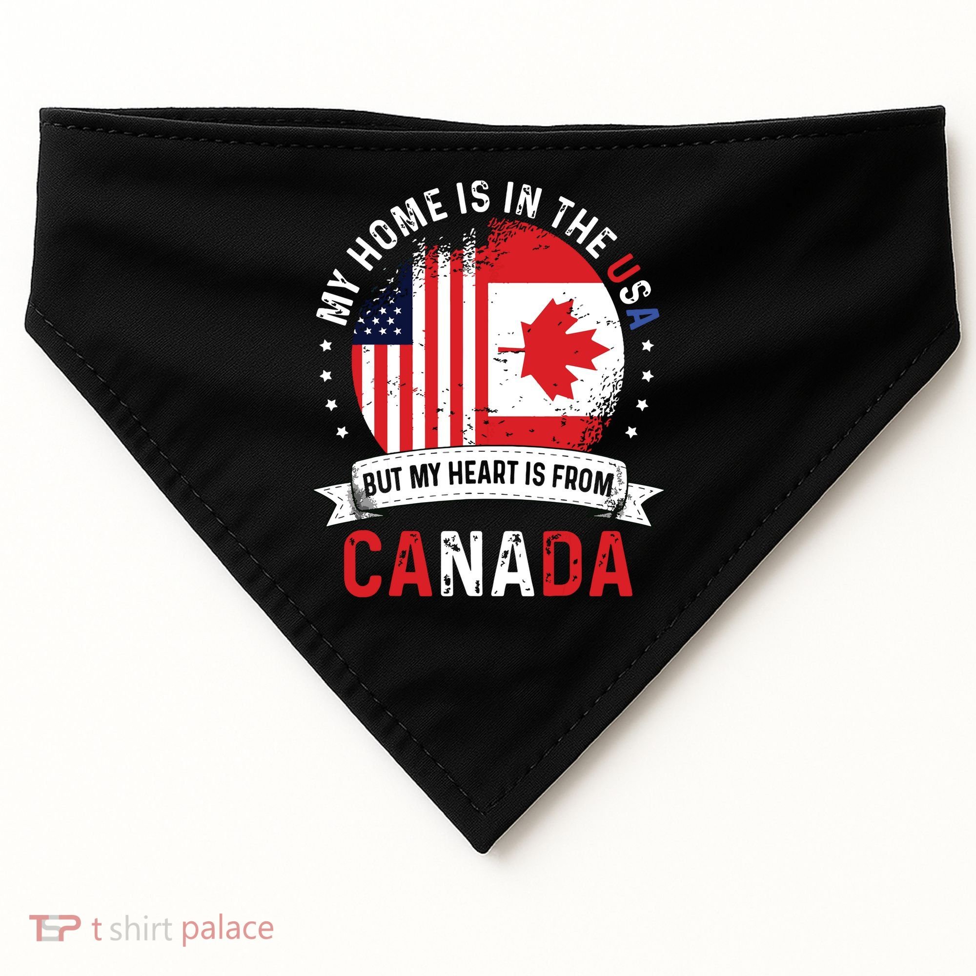 Canadian American Patriot Heart Is From Canada Flag USA-Made Doggie Bandana