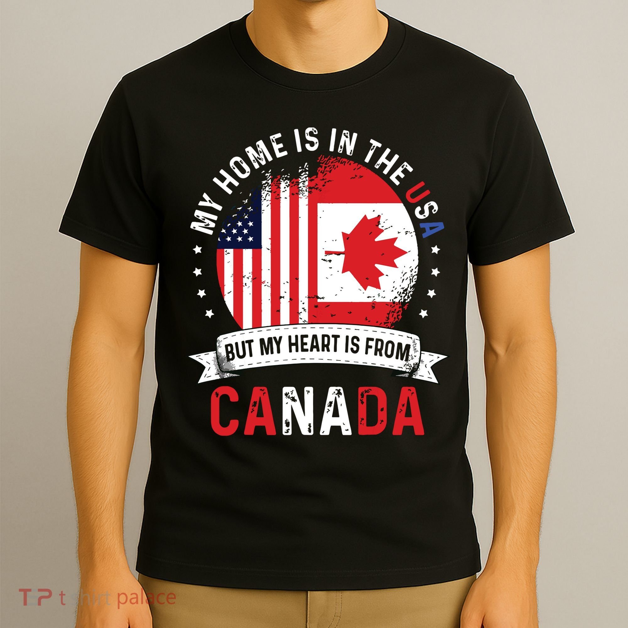Canadian American Patriot Heart Is From Canada Flag T-Shirt