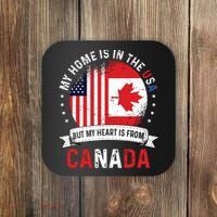 Canadian American Patriot Heart Is From Canada Flag Coaster thumb 0