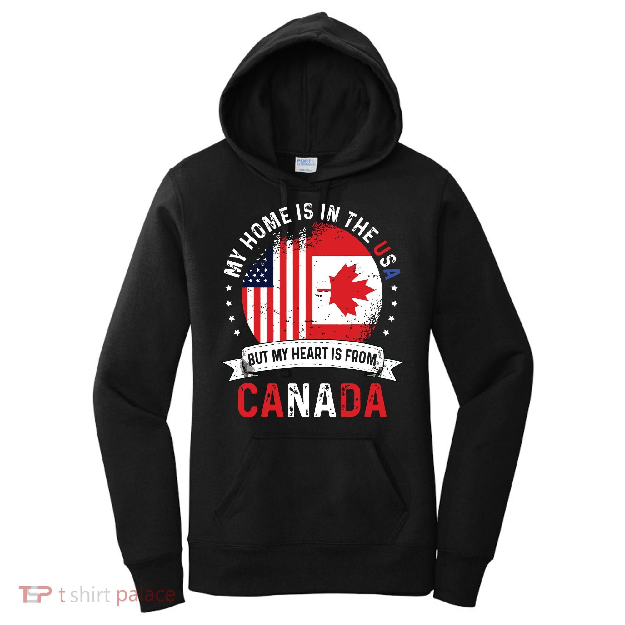 Canadian American Patriot Heart Is From Canada Flag Women's Hoodie