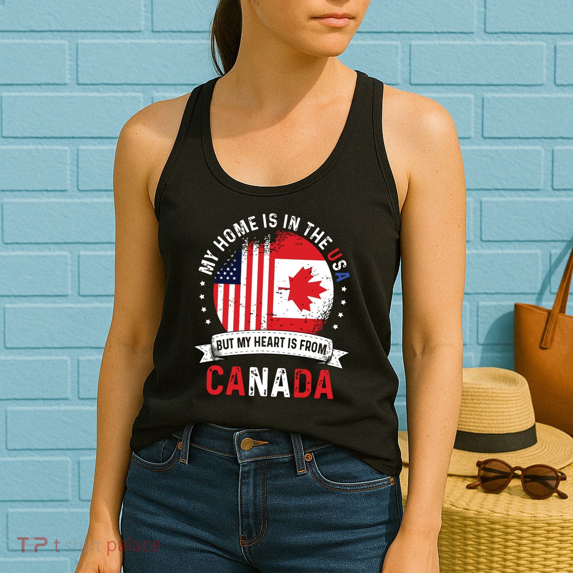 Canadian American Patriot Heart Is From Canada Flag Women's Tank Top
